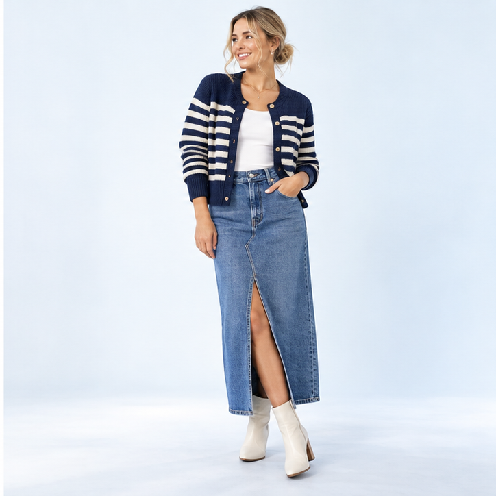 03-Striped-Knit-Cardigan-and-Denim-Maxi-Skirt